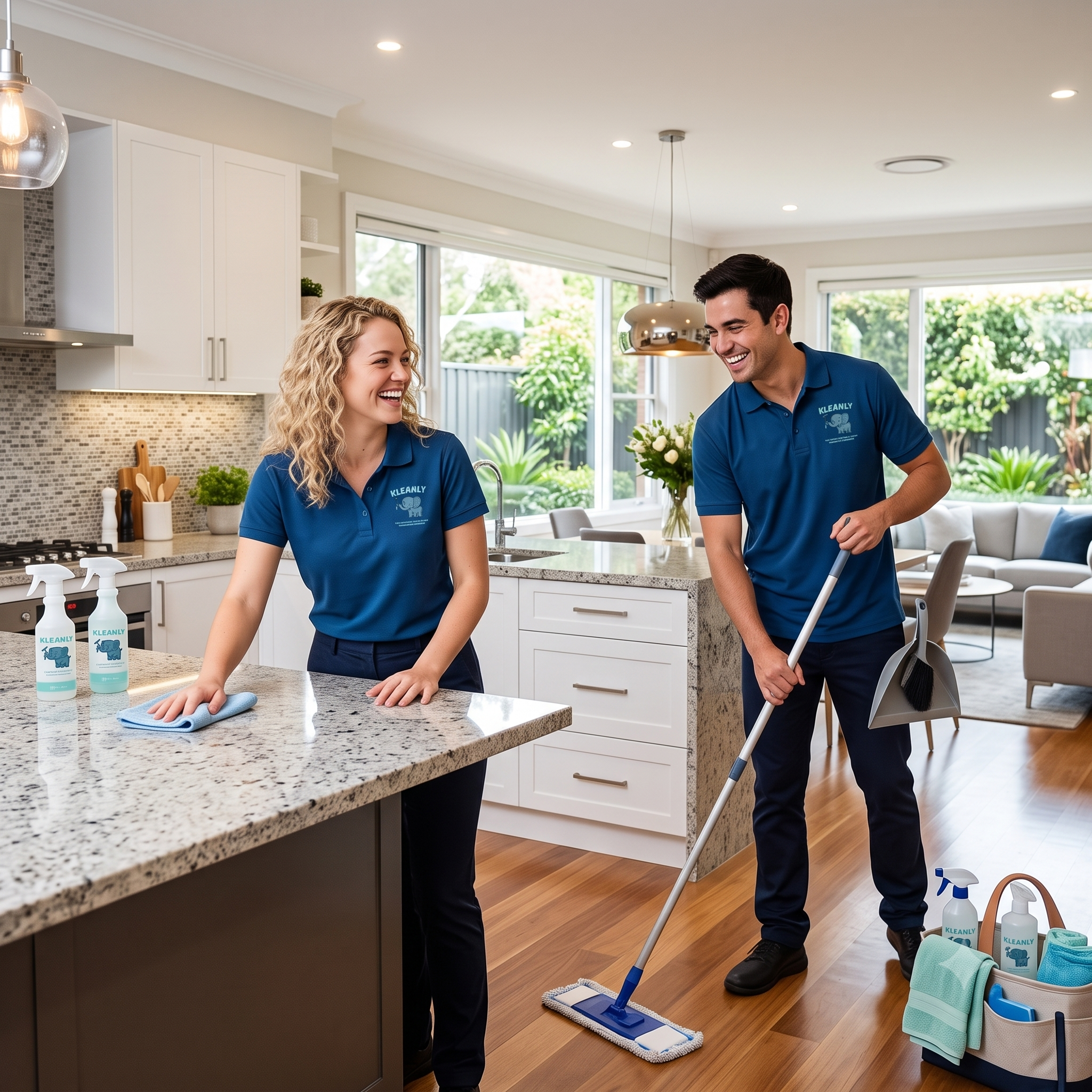 Kleanly team cleaning a kitchen
